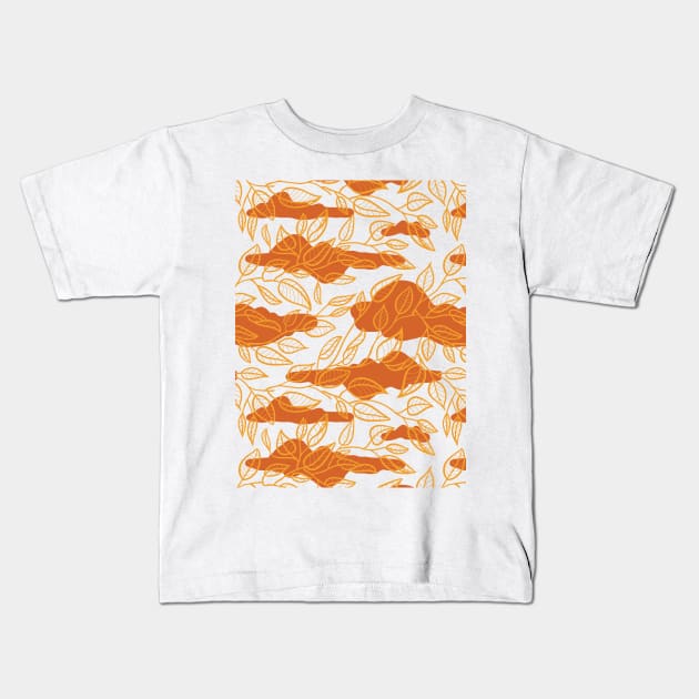 Minimalist Leaf Line Art Illustration as a Seamless Surface Pattern Design Kids T-Shirt by zarya_kiqo